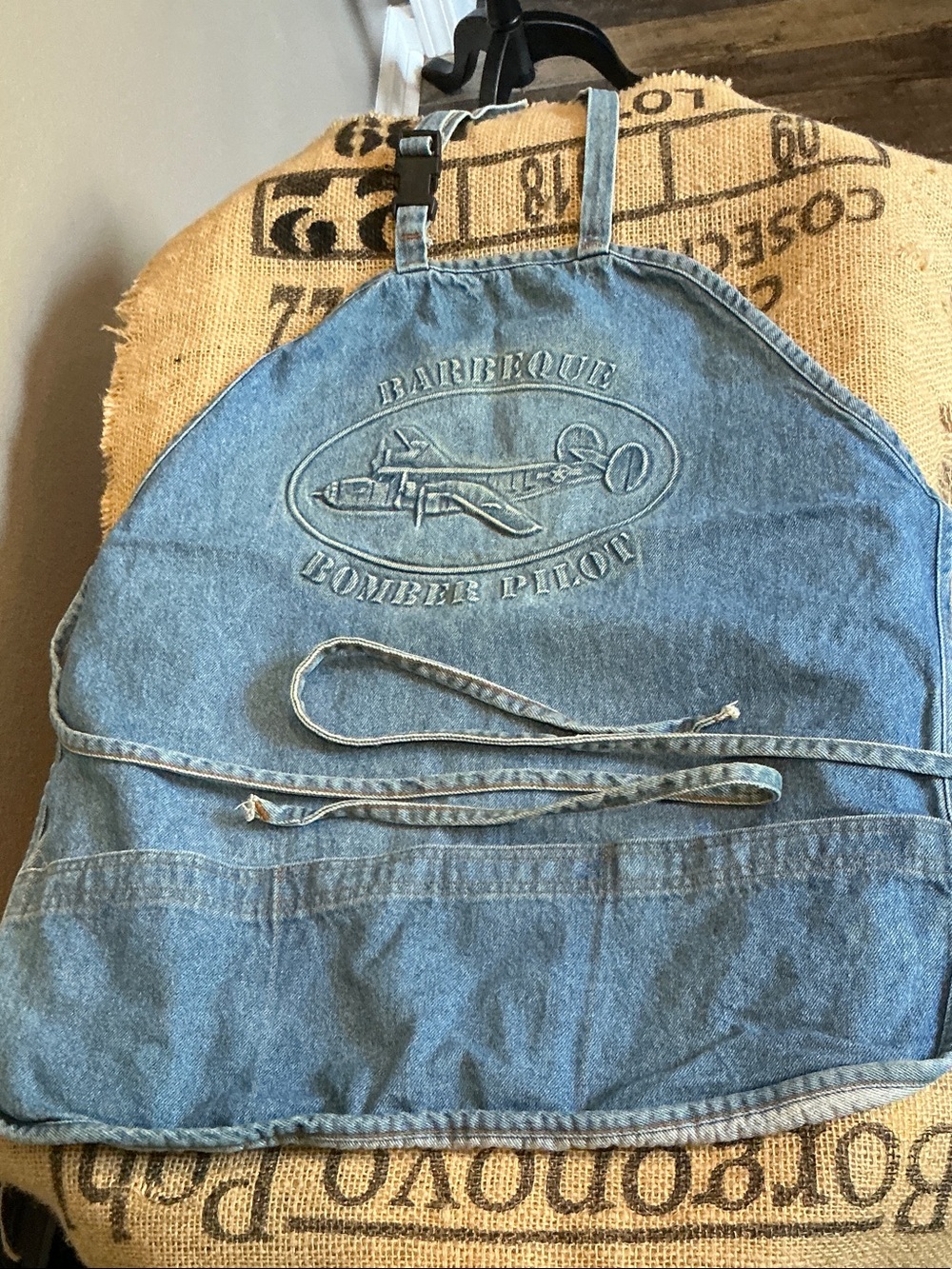 Bomber Pilot Embroidered Denim Apron - Blue